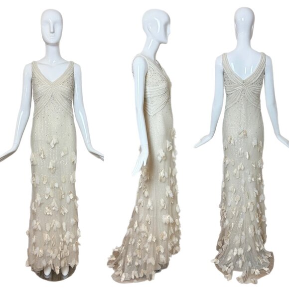 BADGLEY MISCHKA COUTURE 2011 Vintage Runway Bridal Wedding Gown Maxi Dress Train - Picture 1 of 11